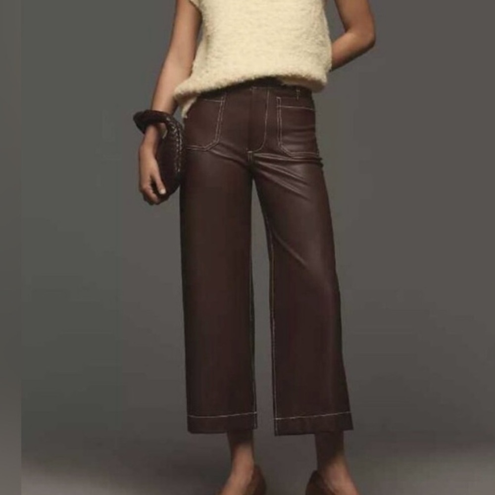 Maeve Colette Chocolate Brown Crop Vegan Leather Pant